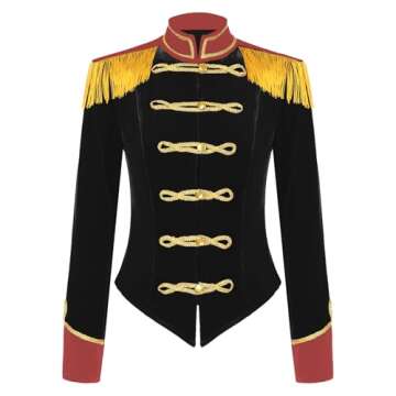 Moggemol Women's Circus Ringmaster Tassel Jacket Coat Velvet Victorian Tailcoat Party Costume Black Medium