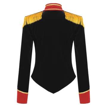 Moggemol Women's Circus Ringmaster Tassel Jacket Coat Velvet Victorian Tailcoat Party Costume Black Medium