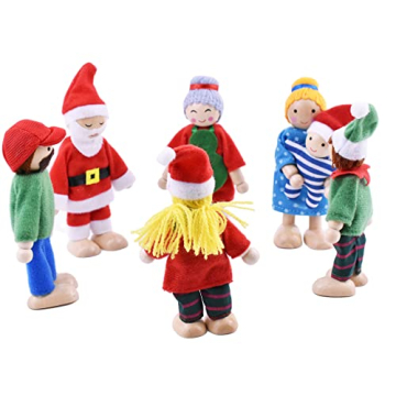 Festive Wooden Dollhouse Family Set for Children