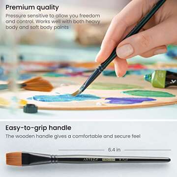 ARTEZA Paint Brushes, Set of 12, Premium Synthetic Brushes with Brass Ferrules & Wooden Handles