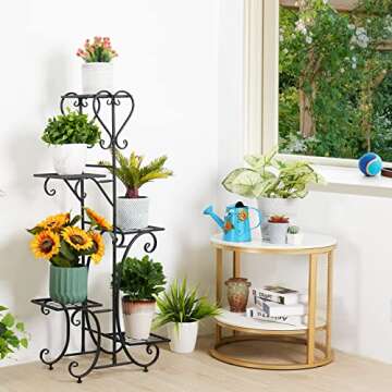 unho Tall Metal Plant Stand: 5 Tiered Flower Pot Rack with Square Shelves Indoor Display Storage Hol...
