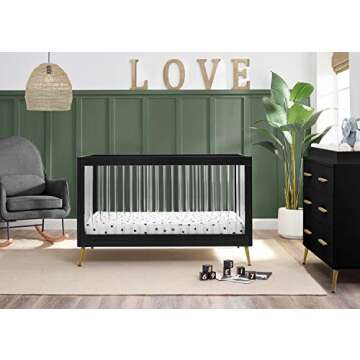 Delta Children Sloane 4-in-1 Acrylic Convertible Crib - Includes Conversion Rails, Black w/Melted Bronze