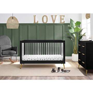 Delta Children Sloane 4-in-1 Acrylic Convertible Crib - Includes Conversion Rails, Black w/Melted Bronze