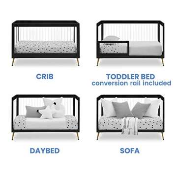 Delta Children Sloane 4-in-1 Acrylic Convertible Crib - Includes Conversion Rails, Black w/Melted Bronze