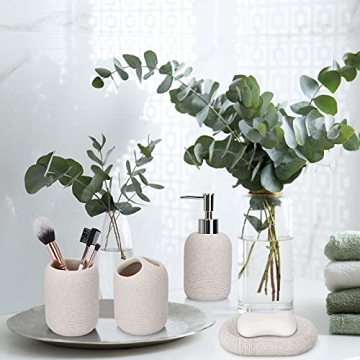 L'ARL GMVOI Bathroom Accessory Set,4 Piece Decor Accessories Sets Complete with Soap Dispenser,Toothbrush Holder,Bathroom Tumbler,Soap Dish for Vanity Countertop Accessories,Beige