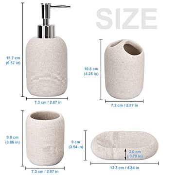 L'ARL GMVOI Bathroom Accessory Set,4 Piece Decor Accessories Sets Complete with Soap Dispenser,Toothbrush Holder,Bathroom Tumbler,Soap Dish for Vanity Countertop Accessories,Beige