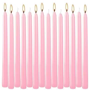 14 Pack of 10-Inch Pink Stemmed Candles - Perfect for Elegant Dining, Romantic Evenings, and Cozy Ho...