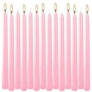 14 Pack of 10-Inch Pink Stemmed Candles - Perfect for Elegant Dining, Romantic Evenings, and Cozy Ho...