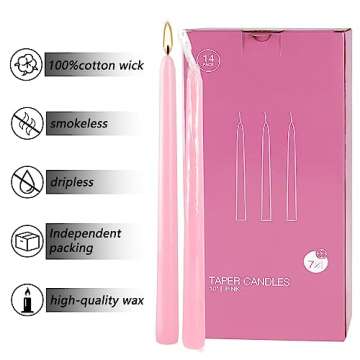 14 Pack of 10-Inch Pink Stemmed Candles - Perfect for Elegant Dining, Romantic Evenings, and Cozy Home Décor