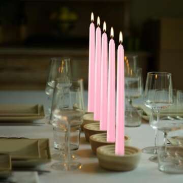 14 Pack of 10-Inch Pink Stemmed Candles - Perfect for Elegant Dining, Romantic Evenings, and Cozy Home Décor