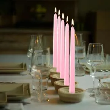 14 Pack of 10-Inch Pink Stemmed Candles - Perfect for Elegant Dining, Romantic Evenings, and Cozy Home Décor
