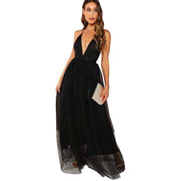 Floerns Women's Plunging Neck Spaghetti Strap Maxi Cocktail Party Dress Black XL