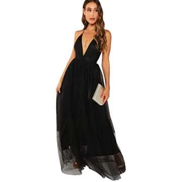 Stylish Floerns Black Plunging Neck Maxi Dress