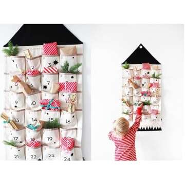 STKMELON Christmas Advent Calendar with Pockets Wall Hanging Bag for Home Xmas Countdown Decoration(...
