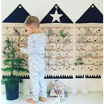 STKMELON Christmas Advent Calendar with Pockets Wall Hanging Bag for Home Xmas Countdown Decoration(Countdown to Christmas) Black