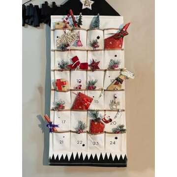 STKMELON Christmas Advent Calendar with Pockets Wall Hanging Bag for Home Xmas Countdown Decoration(Countdown to Christmas) Black