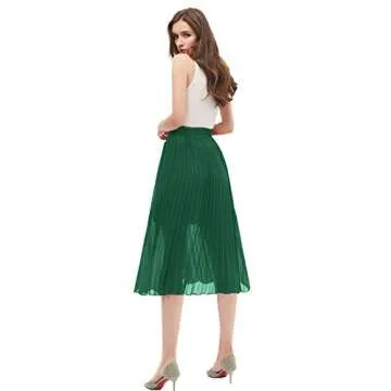 GOOBGS Women's Elegant Deep Green A-Line Midi Skirt