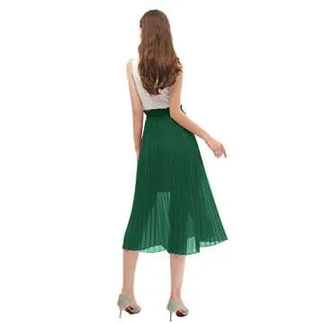 GOOBGS Women's Elegant Deep Green A-Line Midi Skirt