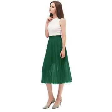 GOOBGS Women's Elegant Deep Green A-Line Midi Skirt