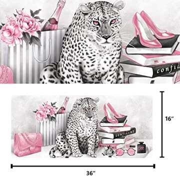 Visual Art Decor Glam Fashion Picture Pink Blush Wall Art Leopard Books High Heel Shoes Perfume Canvas Prints for Modern Home Office Woman Girl Makeup Bedroom Wall Decoration Creative Design Gift
