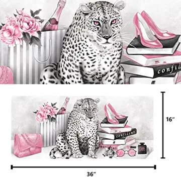 Visual Art Decor Glam Fashion Picture Pink Blush Wall Art Leopard Books High Heel Shoes Perfume Canvas Prints for Modern Home Office Woman Girl Makeup Bedroom Wall Decoration Creative Design Gift