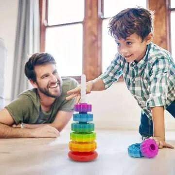 BYFWH Baby Spin Stack Toy,Premium Stacking Toy for Kids,Baby Spinning Toy,Stacking Toy for Babies and Toddlers,Educational Toddler Learning Toys,Autism Spin Stack Toys,Rainbow Spinning Wheel Toys