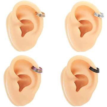 Triple Stacked Septum Jewelry Gold Septum Nose Ring 16G Septum Clicker 10mm Septum Piercing Daith Conch Helix Lobe Piercing Jewelry Daith Cartilage Lobe Earrings Conch Hoop Earring Nose Ring Hoop