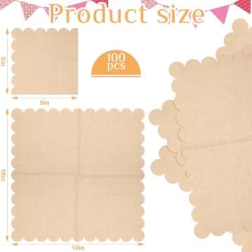 Fuutreo 100 Pcs Scalloped Cocktail Napkins Thick Paper Disposable Party Napkins Beverage Tissue for Wedding Dinner Birthday Supplies, 5 x 5 Inches(Light Orange)