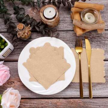 Fuutreo 100 Pcs Scalloped Cocktail Napkins Thick Paper Disposable Party Napkins Beverage Tissue for Wedding Dinner Birthday Supplies, 5 x 5 Inches(Light Orange)