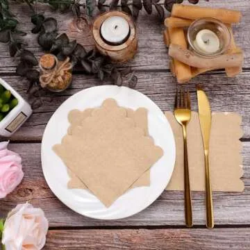 Fuutreo 100 Pcs Scalloped Cocktail Napkins Thick Paper Disposable Party Napkins Beverage Tissue for Wedding Dinner Birthday Supplies, 5 x 5 Inches(Light Orange)