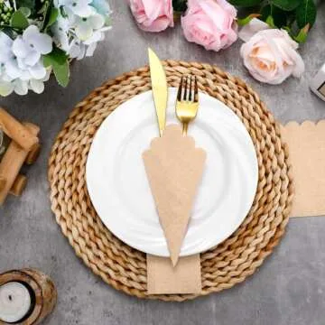 Fuutreo 100 Pcs Scalloped Cocktail Napkins Thick Paper Disposable Party Napkins Beverage Tissue for Wedding Dinner Birthday Supplies, 5 x 5 Inches(Light Orange)