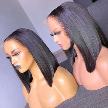 BEEOS Ultra-fitted 13x6 Full Frontal SKINLIKE HD Lace Bob Wig, 180% Density Pre-plucked Bleached Knots Short Straight Bob Human Hair 14 Inch