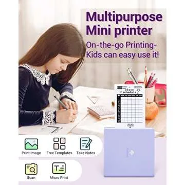 Phomemo M02 Pocket Printer-Mini Printer Sticker Maker Bluetooth Thermal Sticker Printer for Study, Office, Home, Birthday Gift, Receipts, Purple