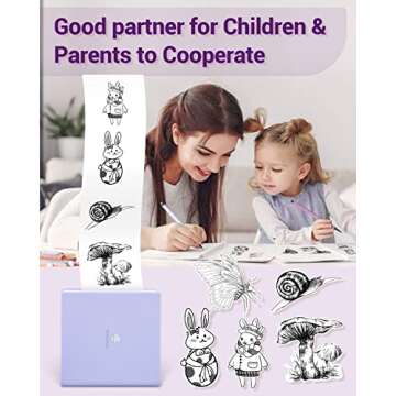 Phomemo M02 Pocket Printer-Mini Printer Sticker Maker Bluetooth Thermal Sticker Printer for Study, Office, Home, Birthday Gift, Receipts, Purple