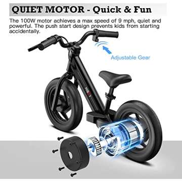 Hiboy BK1 Electric Bike for Kids Ages 3-5 Years Old, 24V 100W Electric Balance Bike with 12 inch Inf...