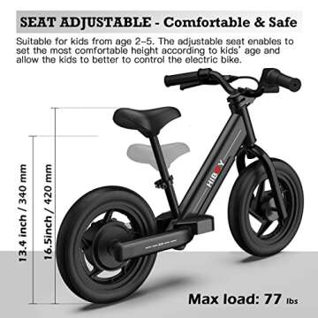 Hiboy BK1 Electric Bike for Kids Ages 3-5 Years Old, 24V 100W Electric Balance Bike with 12 inch Inflatable Tire and Adjustable Seat, Electric Motorcycle for Kids Boys & Girls (Black)