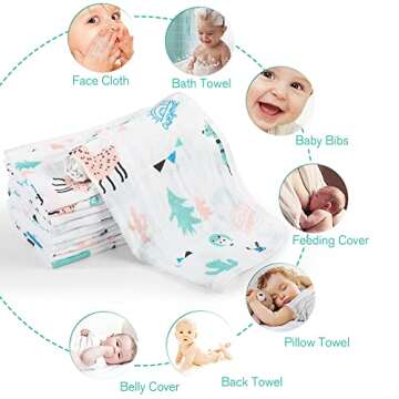 Yoofoss Muslin Burp Cloths for Baby 10 Pack 100% Cotton Baby Washcloths for Boys Girls Large 20''X10'' Super Soft and Absorbent Alpaca
