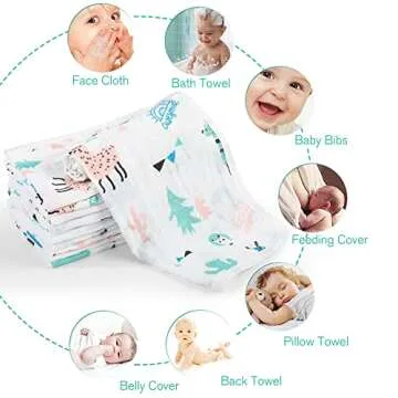 Yoofoss Muslin Burp Cloths for Baby 10 Pack 100% Cotton Baby Washcloths for Boys Girls Large 20''X10'' Super Soft and Absorbent Alpaca