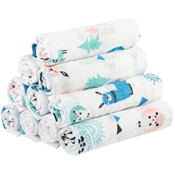 Yoofoss Muslin Burp Cloths for Baby 10 Pack 100% Cotton Baby Washcloths for Boys Girls Large 20''X10'' Super Soft and Absorbent Alpaca