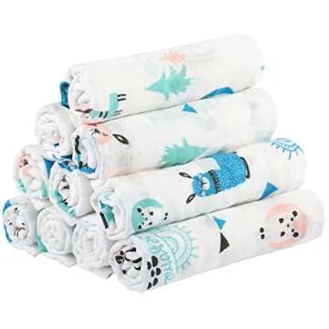 Yoofoss Muslin Burp Cloths for Baby 10 Pack 100% Cotton Baby Washcloths for Boys Girls Large 20''X10'' Super Soft and Absorbent Alpaca