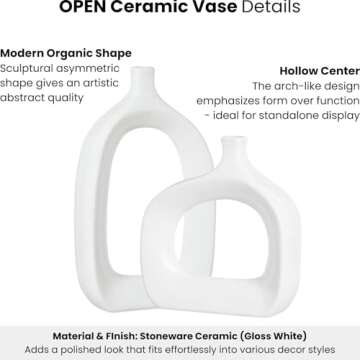 Torre & Tagus 15" Tall Ceramic White Hollow Vase