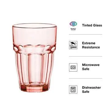 Bormioli Rocco Rock Bar Lounge 12.5 oz. Stackable Long Beverage Glass for Cocktails, Cold Drinks, Soda, or Water, 6 Count (Pack of 1), Peach