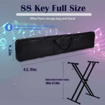 88 Key Piano Keyboard, Semi Weighted Electronic Digital Piano with Music Stand, Power Supply, Sustain Pedal, Bluetooth, Stand, MIDI, for Beginner Professional at Home, Stage
