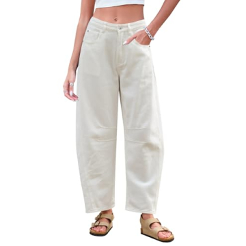 GREAIDEA Women's Mid Rise Wide Leg Cropped Denim Jeans - Trendy Vintage Style