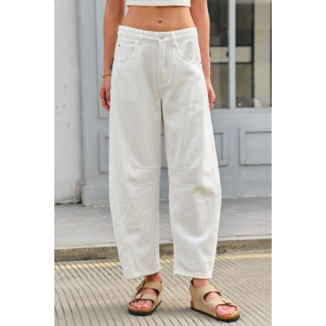 GREAIDEA Women's Mid Rise Wide Leg Cropped Denim Jeans