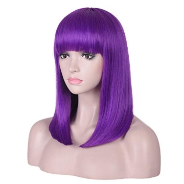 AMZCOS 15 Inch Purple Bob Wig with Bangs - Stylish and Versatile