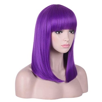 AMZCOS 15 Inch Purple Bob Wig with Bangs - Stylish and Versatile