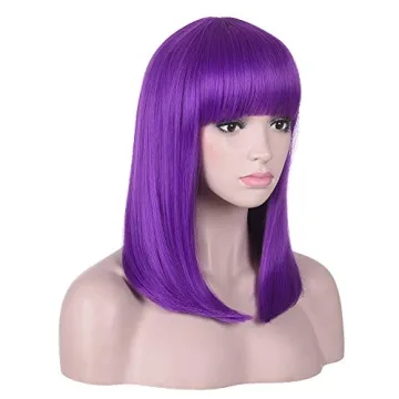AMZCOS 15 Inch Purple Bob Wig with Bangs - Stylish and Versatile
