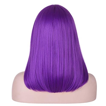 AMZCOS 15 Inch Purple Bob Wig with Bangs - Stylish and Versatile