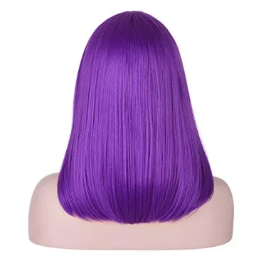 AMZCOS 15 Inch Purple Bob Wig with Bangs - Stylish and Versatile